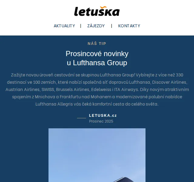 Letuška.cz: Letenky s Lufthansa a Qatar Airways – prosinec 2026 | Nuslet.cz