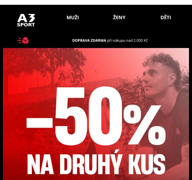 A3SPORT.CZ: −50 % na druhý kus – slevový kód