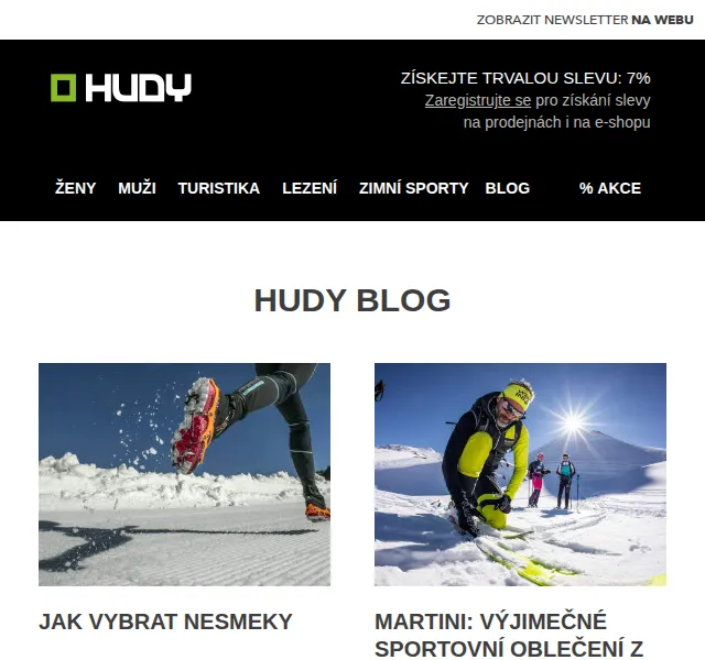 Hudy: sleva 7 % na outdoorové dárky – červen 2026 | Nuslet.cz