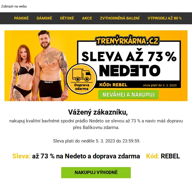 Trenýrkárna.cz: Sleva až 73 % na Nedeto – červen 2026 | Nuslet.cz