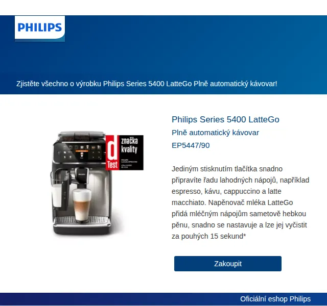 Philips: Philips Series 5400 LatteGo kávovar – červen 2026 | Nuslet.cz