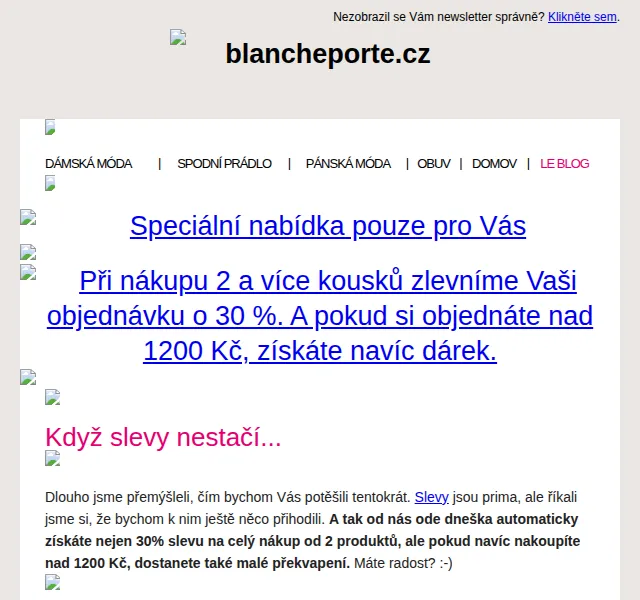 Blancheporte: Sleva 30 % a dárek k nákupu nad 1200 Kč – červen 2026 | Nuslet.cz