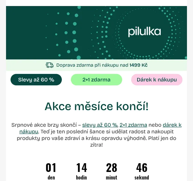 Pilulka.cz: slevy až 60 % – srpen 2026