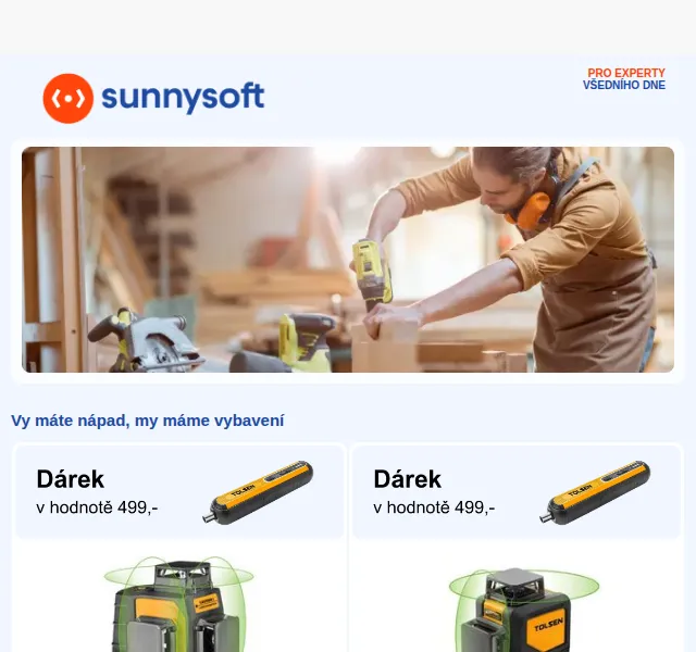 Sunnysoft.cz: Rotační lasery TOLSEN, wallboxy SEAK a handsfree FreedConn – červen 2026 | Nuslet.cz