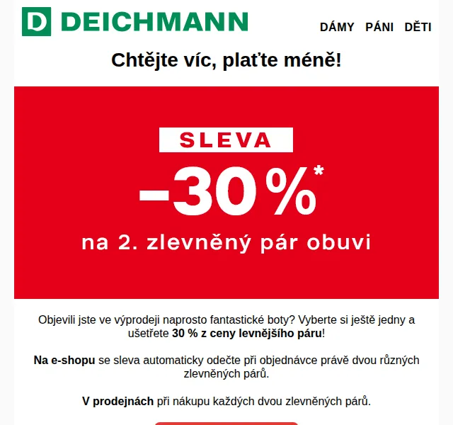 DEICHMANN: -30 % na 2. zlevněný pár – červen 2026 | Nuslet.cz