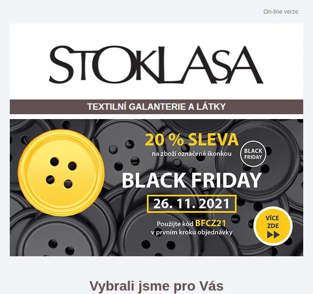 Stoklasa: Black Friday sleva 20 % – červen 2026 | Nuslet.cz