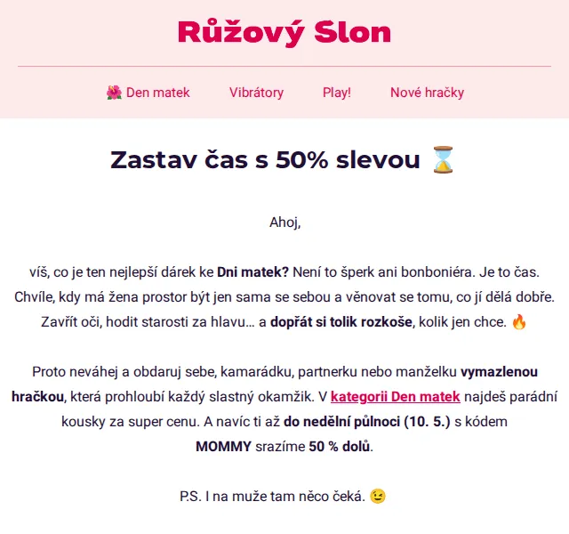 50% sleva ke Dni matek - erotické hračky RuzovySlon.cz