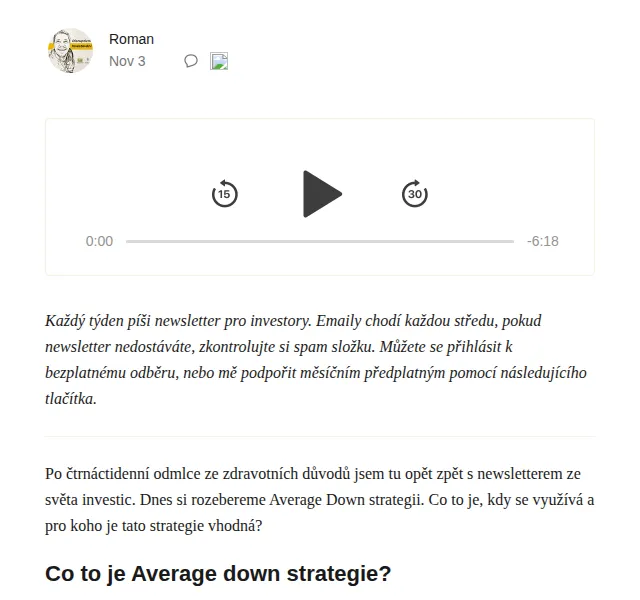 Substack: Average Down strategie – červen 2026 | Nuslet.cz