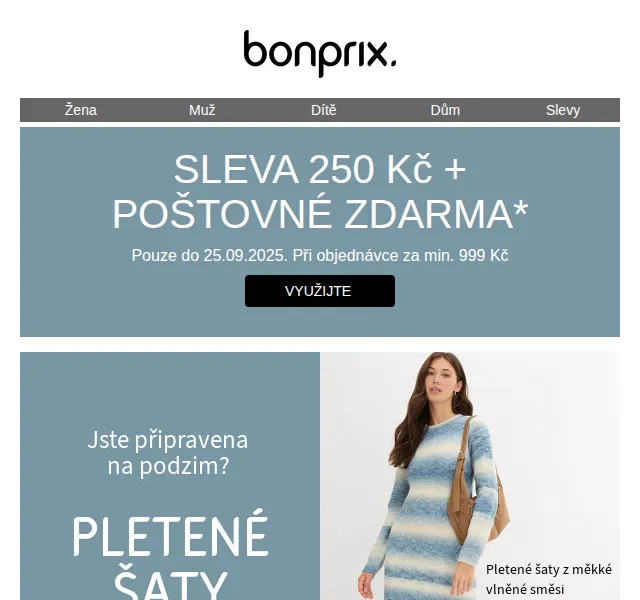 bonprix: sleva 250 Kč + poštovné zdarma – září 2025 | Nuslet.cz