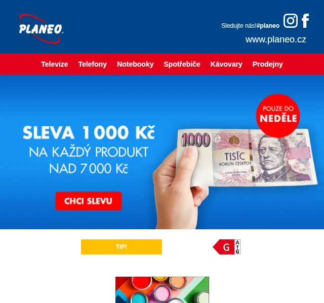 Planeo: Sleva 1000 Kč na televize, mobily i spotřebiče – červen 2026 | Nuslet.cz