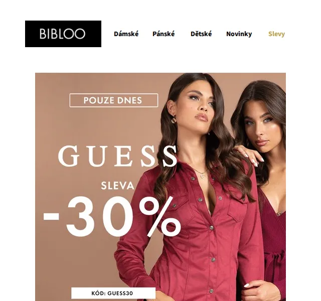 BIBLOO: 30% sleva na celý Guess – červen 2026 | Nuslet.cz