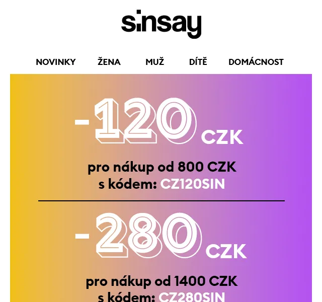 Sinsay: Až -280 Kč sleva – červen 2026 | Nuslet.cz