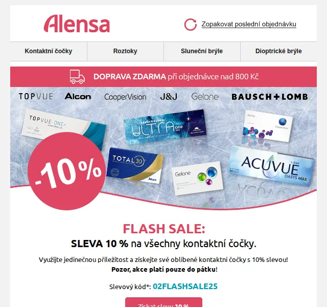 Alensa: SLEVA 10 % na všechny kontaktní čočky – červen 2026 | Nuslet.cz