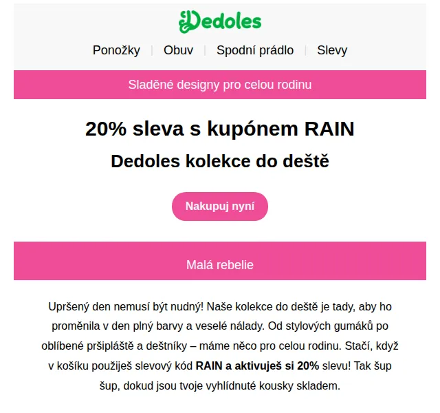 Dedoles: 20% sleva na kolekci do deště – červen 2026 | Nuslet.cz