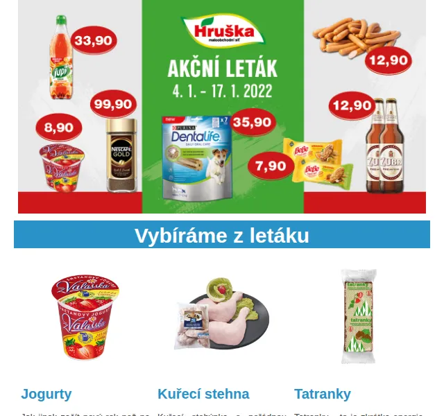 Váš HRUŠKA tým: Smetanové jogurty 8,90 Kč, Kuřecí stehna 136 Kč – červen 2026 | Nuslet.cz
