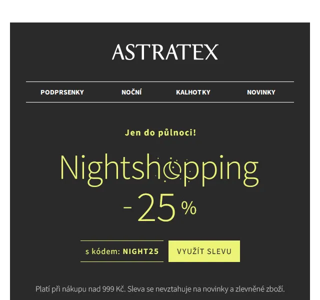 Astratex.cz: 25% NIGHTSHOPPING sleva a doprava zdarma – červen 2026 | Nuslet.cz