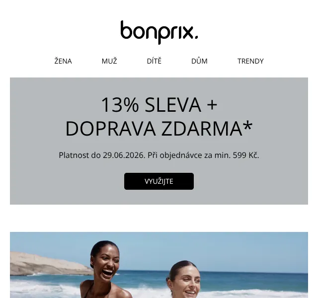 Bonprix: 13% sleva + doprava zdarma – červen 2026