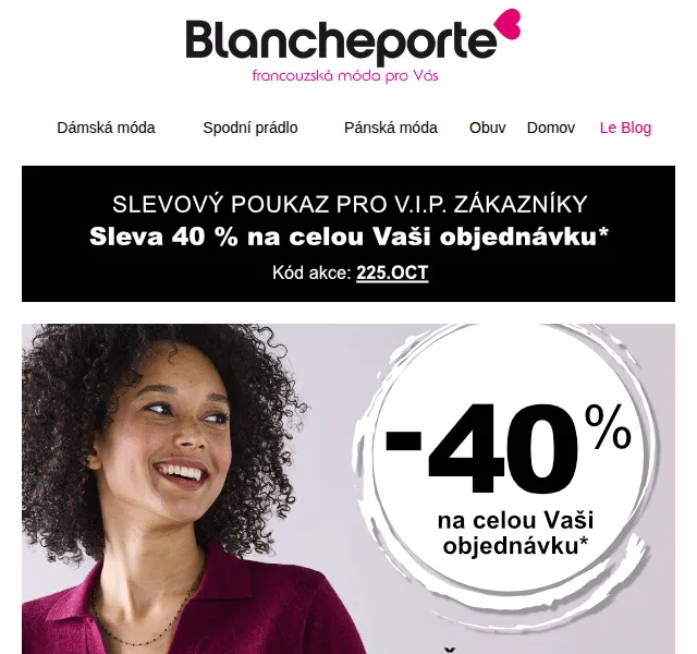 Blancheporte: Extra sleva 40 % – červen 2026 | Nuslet.cz