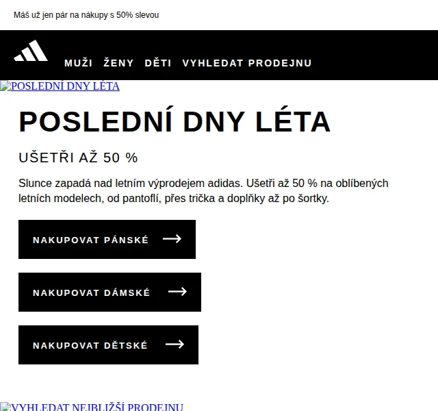Adidas: letní výprodej až 50 % – červen 2026 | Nuslet.cz