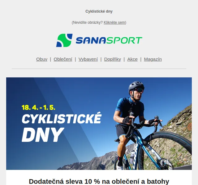 Sanasport: cyklistické oblečení a batohy s dodatečnou slevou 10 % – červen 2026 | Nuslet.cz