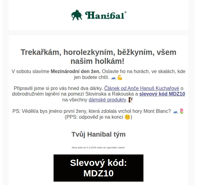 Hanibal: sleva 10 % na dámské outdoor vybavení – červen 2026 | Nuslet.cz