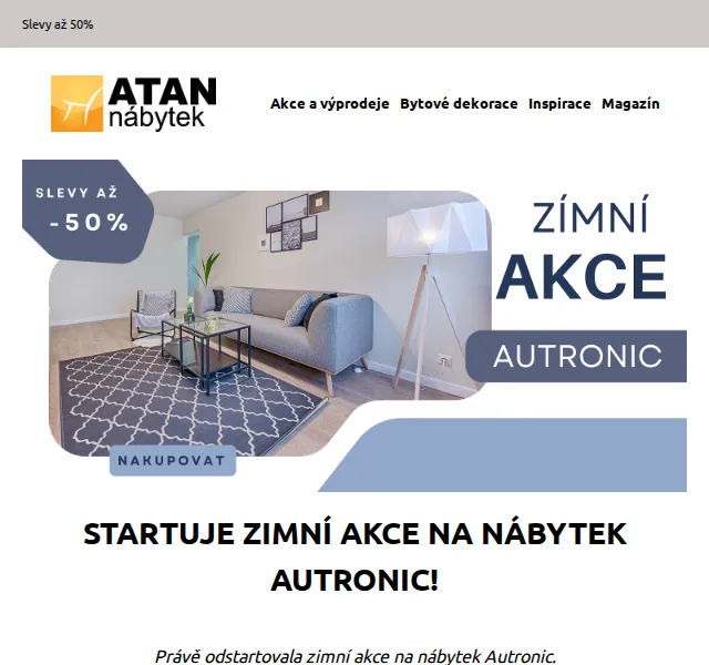 ATAN nábytek: Zimní akce Autronic se slevami až 50 % – červen 2026 | Nuslet.cz