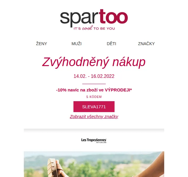 Spartoo: -50% na Les Tropéziennes, Reebok, Levi's – červen 2026 | Nuslet.cz