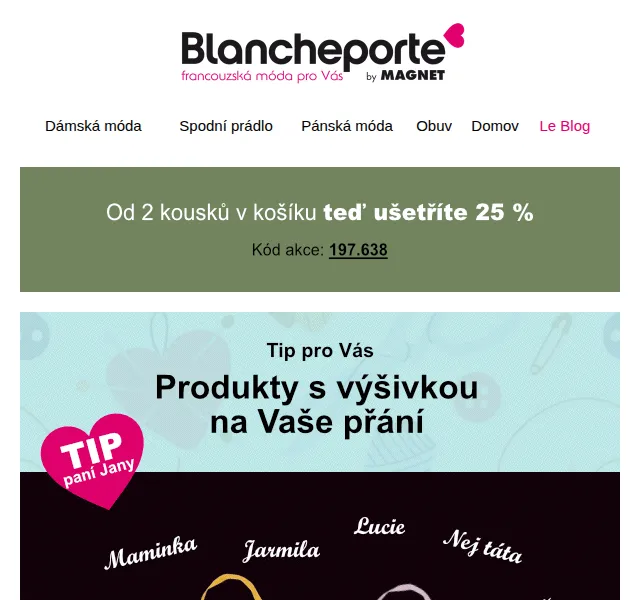 Blancheporte: Výšivka na přání – vlastní ručníky a textil od 169 Kč – červen 2026 | Nuslet.cz