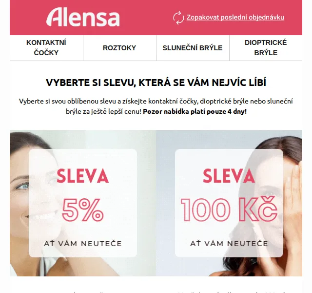 Alensa: Sleva 5 % nebo 100 Kč – červen 2026 | Nuslet.cz