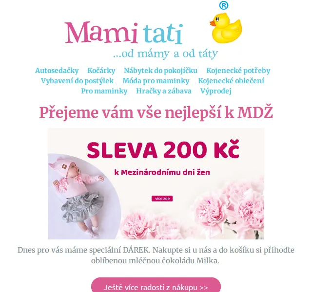 Mamitati.cz: sleva 200 Kč a čokoláda Milka zdarma – červen 2026 | Nuslet.cz