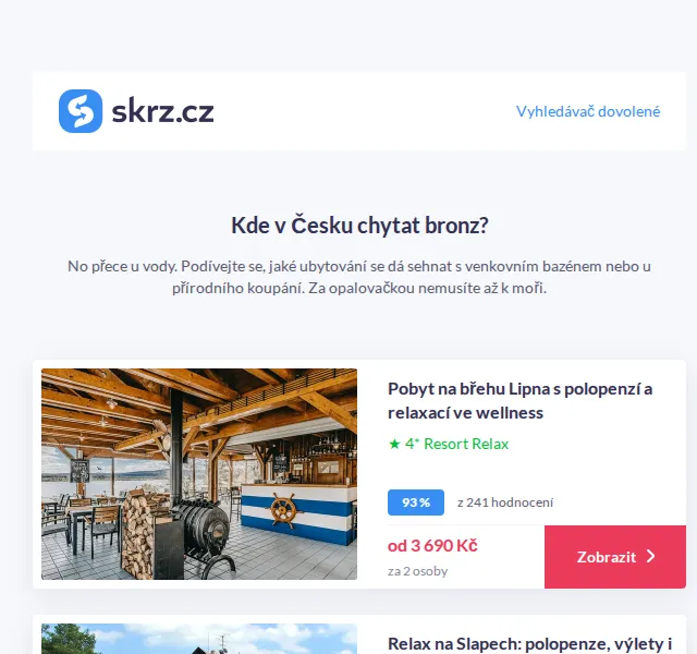 Skrz: Pobyty s bazénem nebo u přírodního koupání – červen 2026 | Nuslet.cz