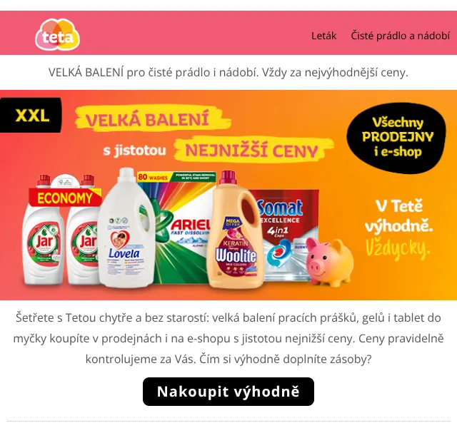 Teta drogerie: Velká balení – nejnižší ceny praní & mytí