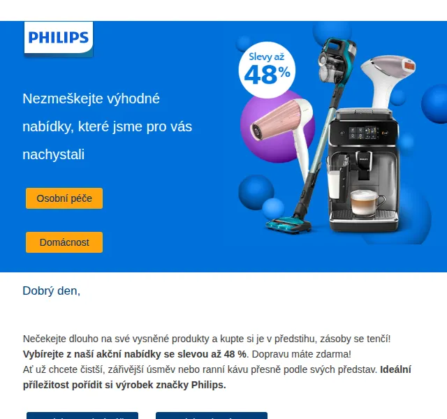 Philips: Až 48% slevy na epilátory a kávovary – červen 2026 | Nuslet.cz