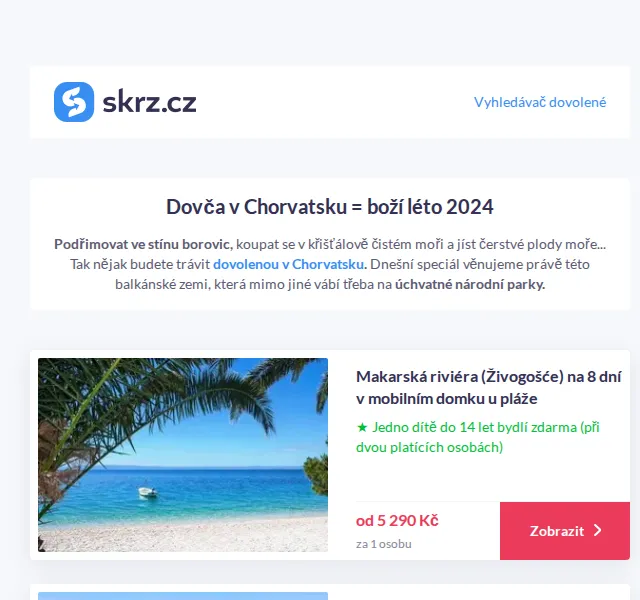 Skrz.cz: Dovolená v Chorvatsku od 2 980 Kč – červen 2026 | Nuslet.cz