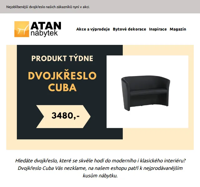 ATAN nábytek: Dvojkřeslo Cuba za 3480 Kč – červen 2026 | Nuslet.cz