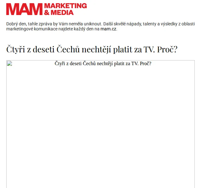 Marketing & Media: Čtyři z deseti Čechů nechtějí platit za TV – červen 2026 | Nuslet.cz