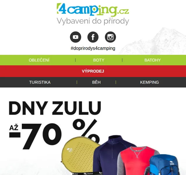 4camping: DNY ZULU – slevy až 70 % + 15 % kód – červen 2026 | Nuslet.cz