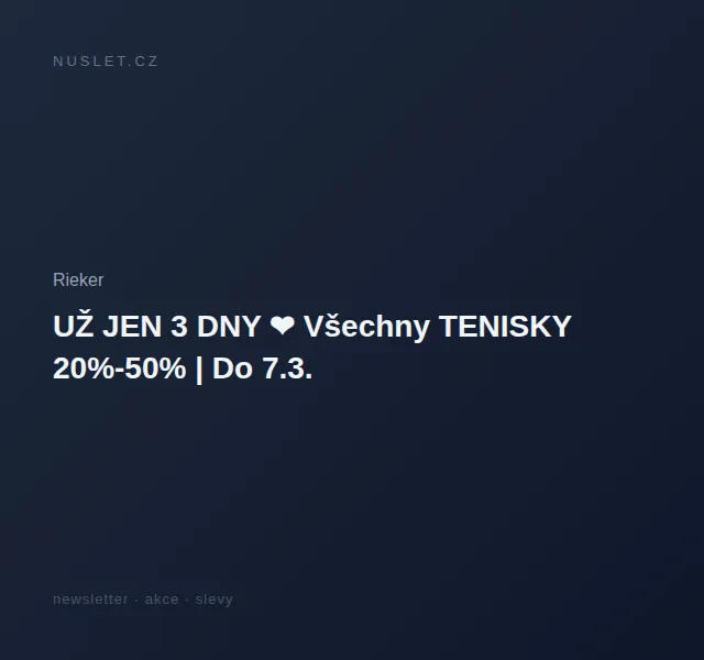 Rieker: Tenisky 20%–50% sleva – červen 2026 | Nuslet.cz