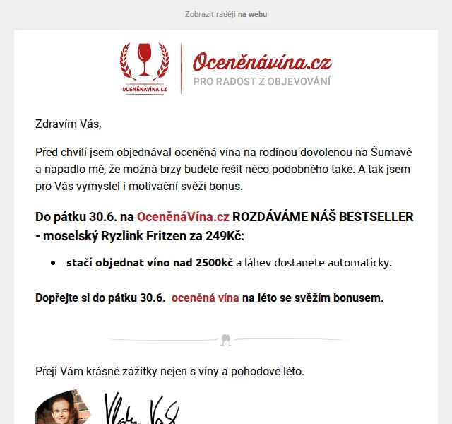 Vláďa z Oceněnávína.cz: Moselský Ryzlink zdarma k nákupu nad 2500 Kč – červen 2026 | Nuslet.cz