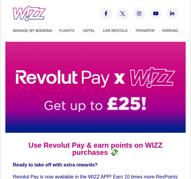 Wizz Air: 10x RevPoints s Revolut Pay – červenec 2026 | Nuslet.cz