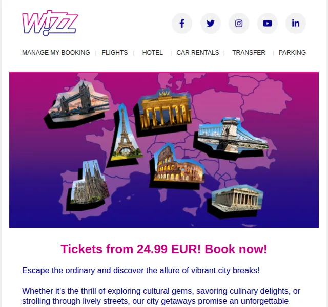 Wizz Air: letenky od 24.99 EUR – červen 2026 | Nuslet.cz
