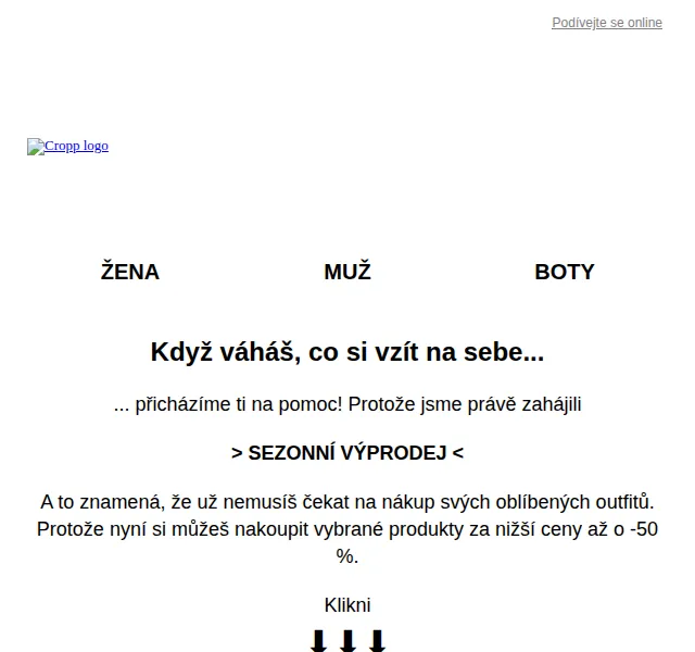 Cropp: SEZONNÍ VÝPRODEJ – vybrané produkty až -50 % – červen 2026 | Nuslet.cz