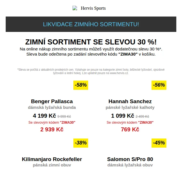 Hervis: Likvidace zimního sortimentu – sleva 30 % – červen 2026 | Nuslet.cz