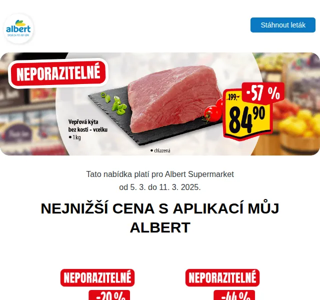 Albert: Losos 34,90 Kč/100 g, Jägermeister 279 Kč – březen 2026 | Nuslet.cz