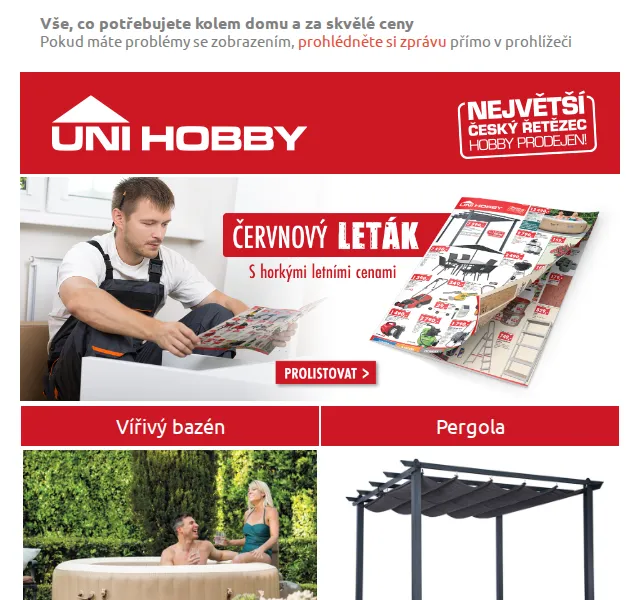 UNI HOBBY: Bazén 12 490 Kč, pergola 7 590 Kč – červen 2026 | Nuslet.cz