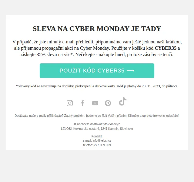 LELOSI: Cyber Monday sleva 35 % – červen 2026 | Nuslet.cz