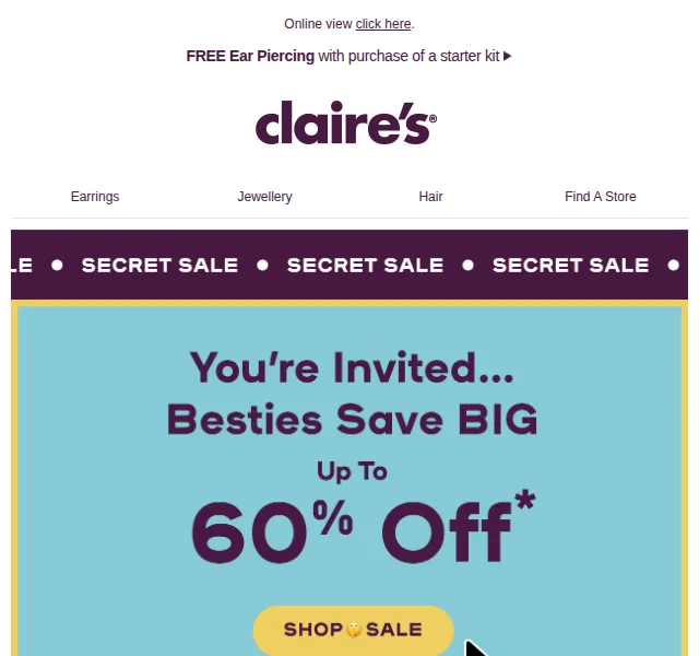Claire's: Tajný výprodej až 60% sleva – červen 2026 | Nuslet.cz