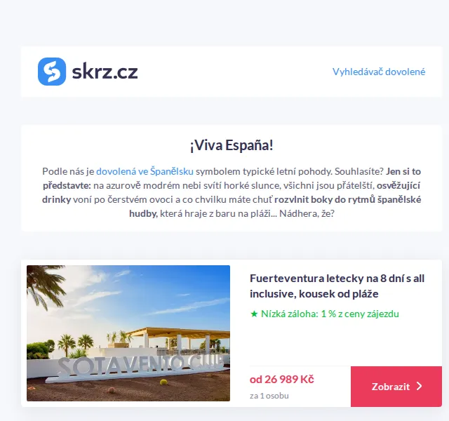Skrz.cz: Dovolená ve Španělsku s first minute – červenec 2026 | Nuslet.cz