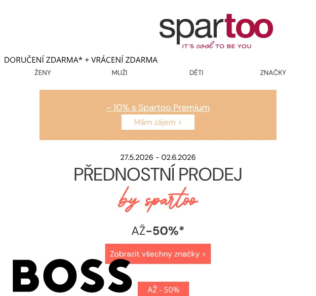 Spartoo.cz: až -50% na BOSS, Carlington – květen 2026