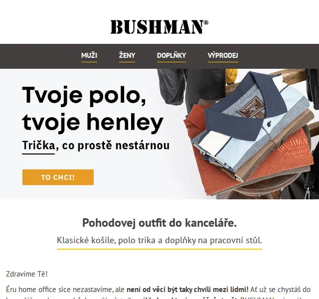 BUSHMAN: Pohodovkyn outfit do kanceláře – červen 2026 | Nuslet.cz